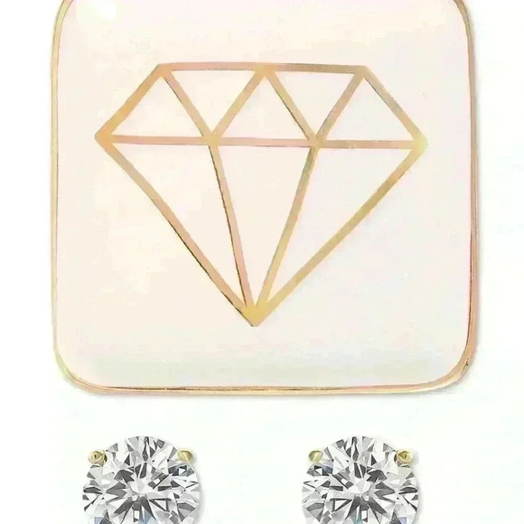 Giani Bernini Cubic Zirconia Solitaire Stud Earrings & Ceramic Trinket Dish - Picture 3 of 11